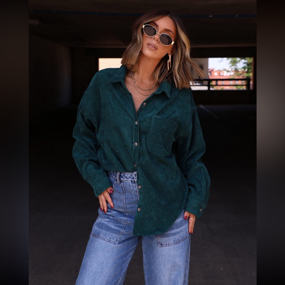 NWT Pine Green Corduroy Button Up